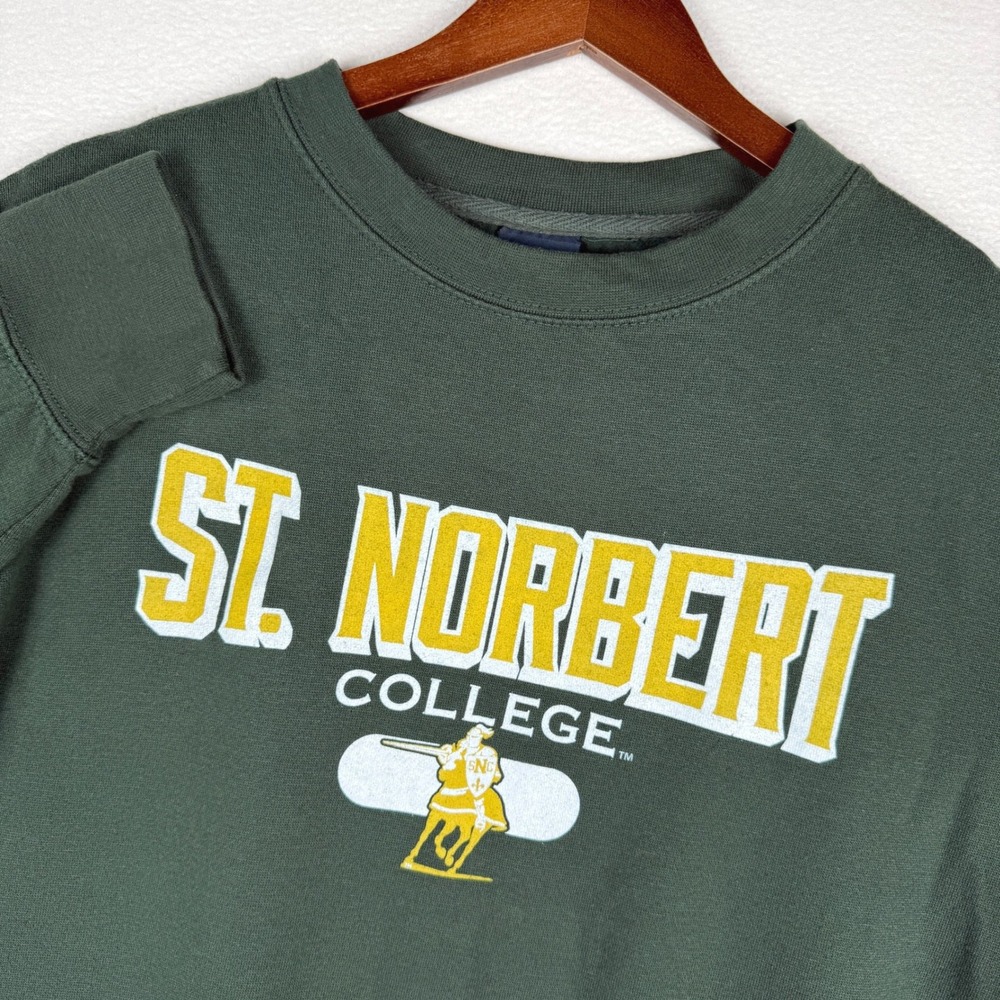 St. Norbert College Sweatshirt Mens Medium MV Sport Green Crewneck Pullover